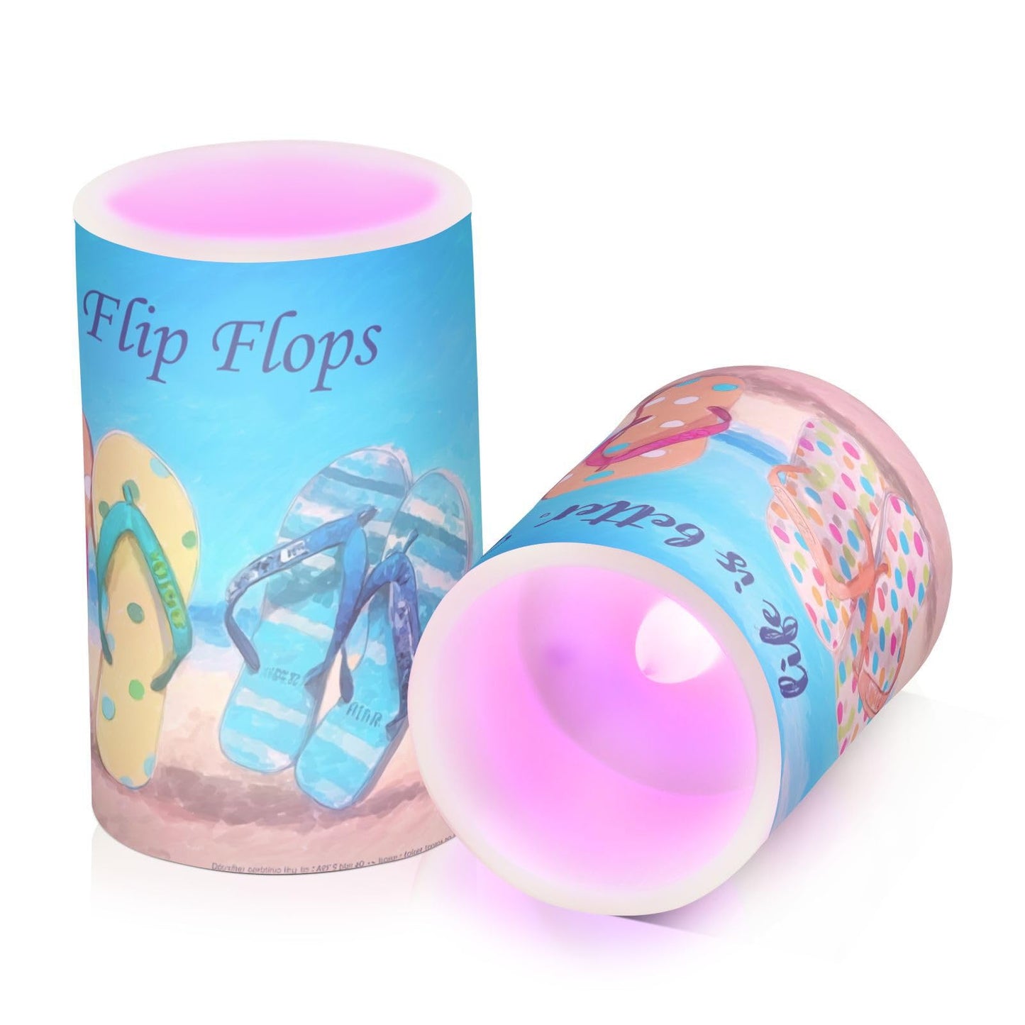 Kcldeci LED Flameless Candles Battery Operated with Remote and Timer, Flip Flop Beach Realistic Flickering Flameless Candles Led Pillar Candles, Set of 2