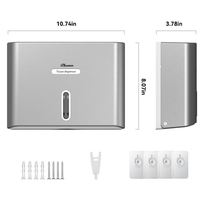 PLUSSEN Paper Towel Dispenser Wall Mount, Adhesive No Drilling Multifold Trifold C Fold Commercial Hand Towel Dispenser,Silver