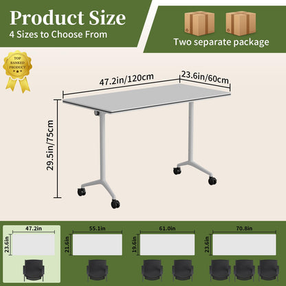 Modular Folding Conference Table with Wheels,2 Pack Mobile Conference Room Tables,Filp Top Rolling Meeting Training Tables for Office,Classroom,Library,Seminar,Boardroom,school(2pack,White,47in)