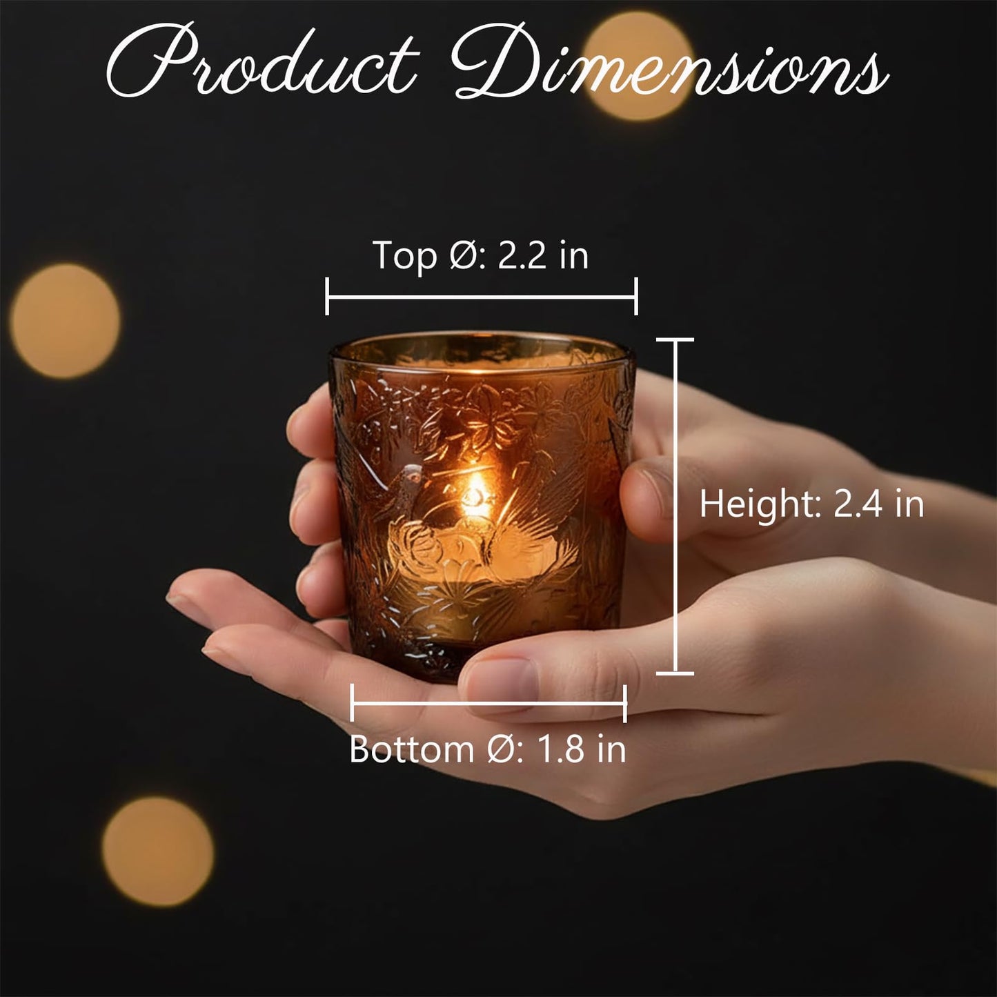 6 Pack Hummingbird Embossed Glass Candle Holders Votive Tealight Holders with Patent Design, Decorative Glass Cups for Wedding Centerpieces, Parties, and Home Decor (Chestnut Brown)