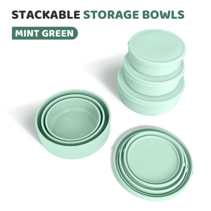 DGitaor Silicone Food Storage Containers Bowl, Set of 3 Reusable Silicone Bento Lunch Box Containers with Lids (17oz, 25oz, 42oz) Dishwasher, Microwave and Freezer Safe Mint Green