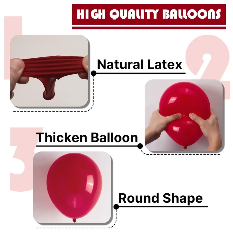 PartyWoo Burgundy Balloons 100pcs Different Sizes of 18 12 10 5 Inch Dark Red Maroon Ruby Red Balloon Arch Kit Garland for Graduation Valentine's Day Wedding Anniversary Party Decorations Red-Y75