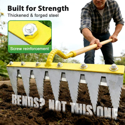 Iron Weeding Rake 2.0, Heavy Duty Garden Hand Weeder Rake, 4/5/6/7 Teeth Weeder Tool for Yard Lawn Garden, Manual Weed Puller Gardening Weeding Tool (5 Teeth)