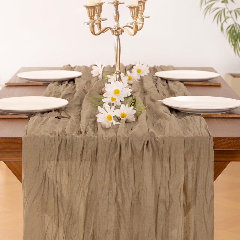 Socomi 15pcs Nude Brown Cheesecloth Table Runner Valentine's Day Boho Rustic Gauze 120 inch 10FT Cheese Cloth Runner for Wedding Party Baby Shower Birthday Home Decor Holiday Decorations