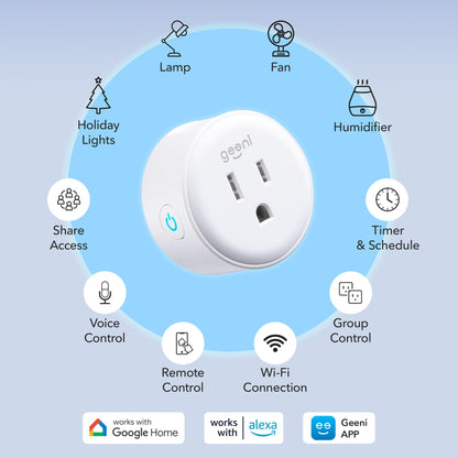 Geeni Dot Smart Plug with 2.4GHz WiFi Connectivity – 2-Pack Compact, Fire-Resistant Smart Outlet Plugs with Schedule & Timer – No Hub Needed, Supports Alexa & Google