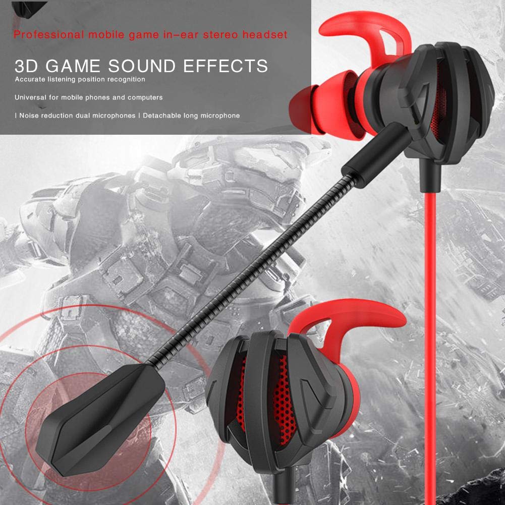 Eachbid Gaming Wired Earphone 3.5mm in-Ear Headphones with Dual Mic Gaming Headset for PS4 PUBG 3D Earbuds for Tablets Notebook Computer Black