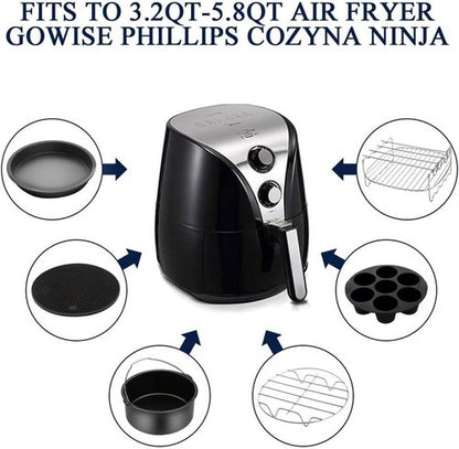 Gowise Air Fryer Accessories 9PCS Set - Fits 3.7QT to 5.8QT Fryers | Includes Cake Barrel, Pizza Pan & More
