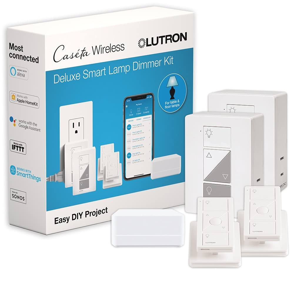 Lutron Caseta Smart Start Kit for Lamps, Plug-in Lamp Dimmer with Smart Bridge and Pico Remote, Compatible with Alexa, Apple HomeKit, and The Google Assistant | P-BDG-PKG1P | White