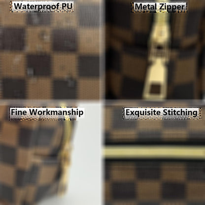 bopomofo Brown Checkered Cosmetic Bag 3 Pack,1 Big Pouch,1 Makeup Brushes Holder, 1 Coin Purse,Portable Travel Makeup Bag Set Lightweight and Waterproof Storage Bag Organizer (Brown Checkered 3 Pcs)