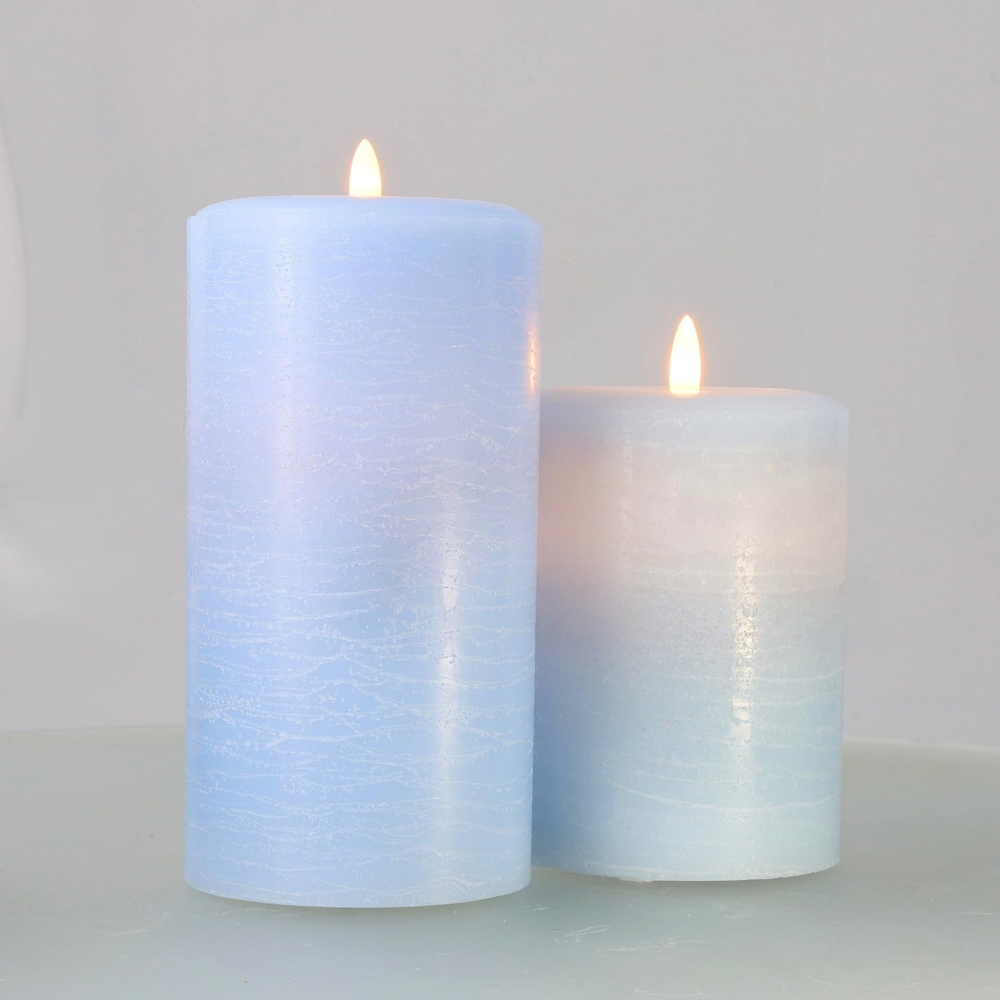 LumiPur Signature Coastal Collection Natural Glow Flickering Flameless LED Wax Pillar Candle (3.5" x 5", Powder Blue)