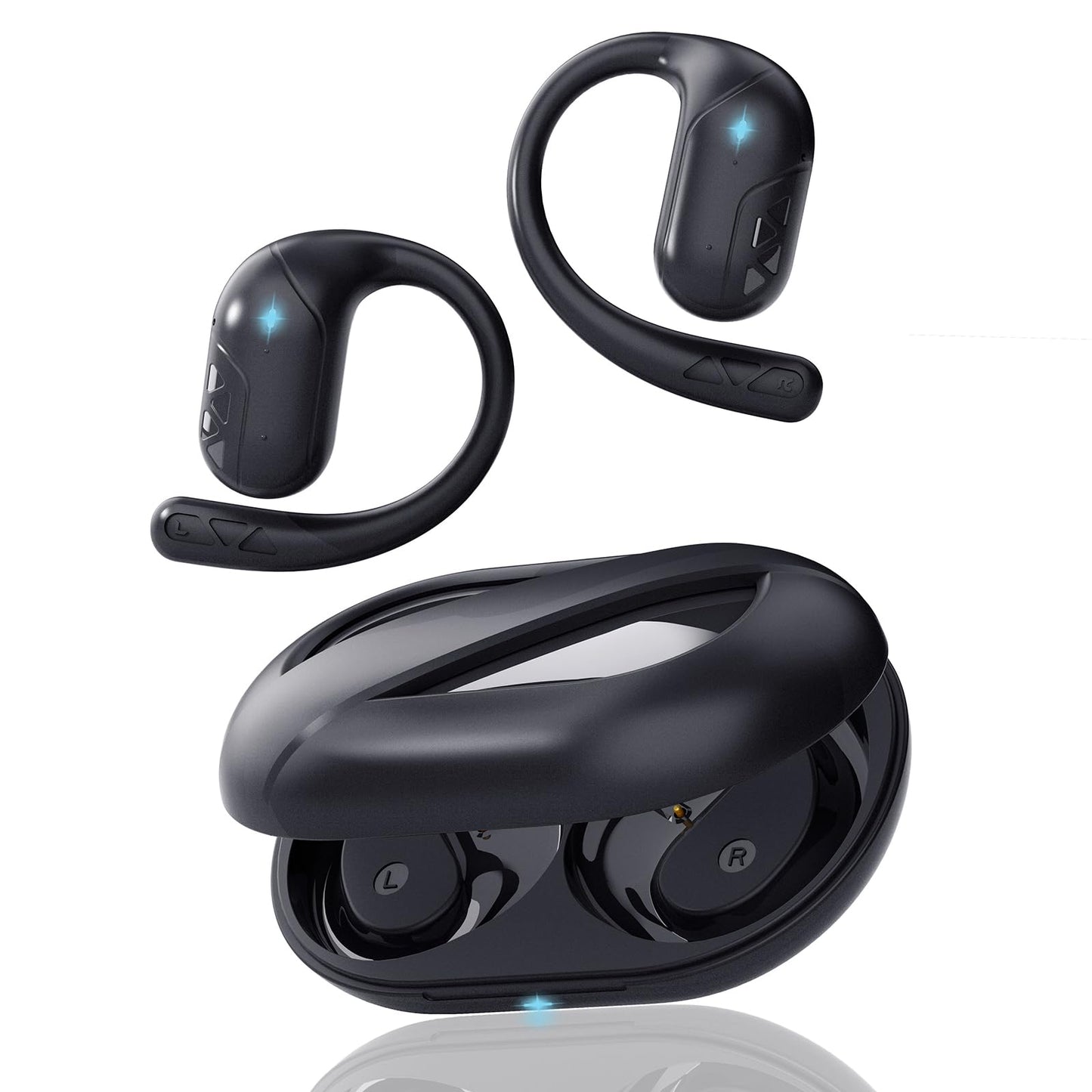 munash Open Ear Headphones, Bluetooth Headphones V5.4 Wireless Sport Earbuds with Charging Case, IP54 Waterproof 50H Playtime Lightweight Design Fit for Cycling, Running, Walking, Workout