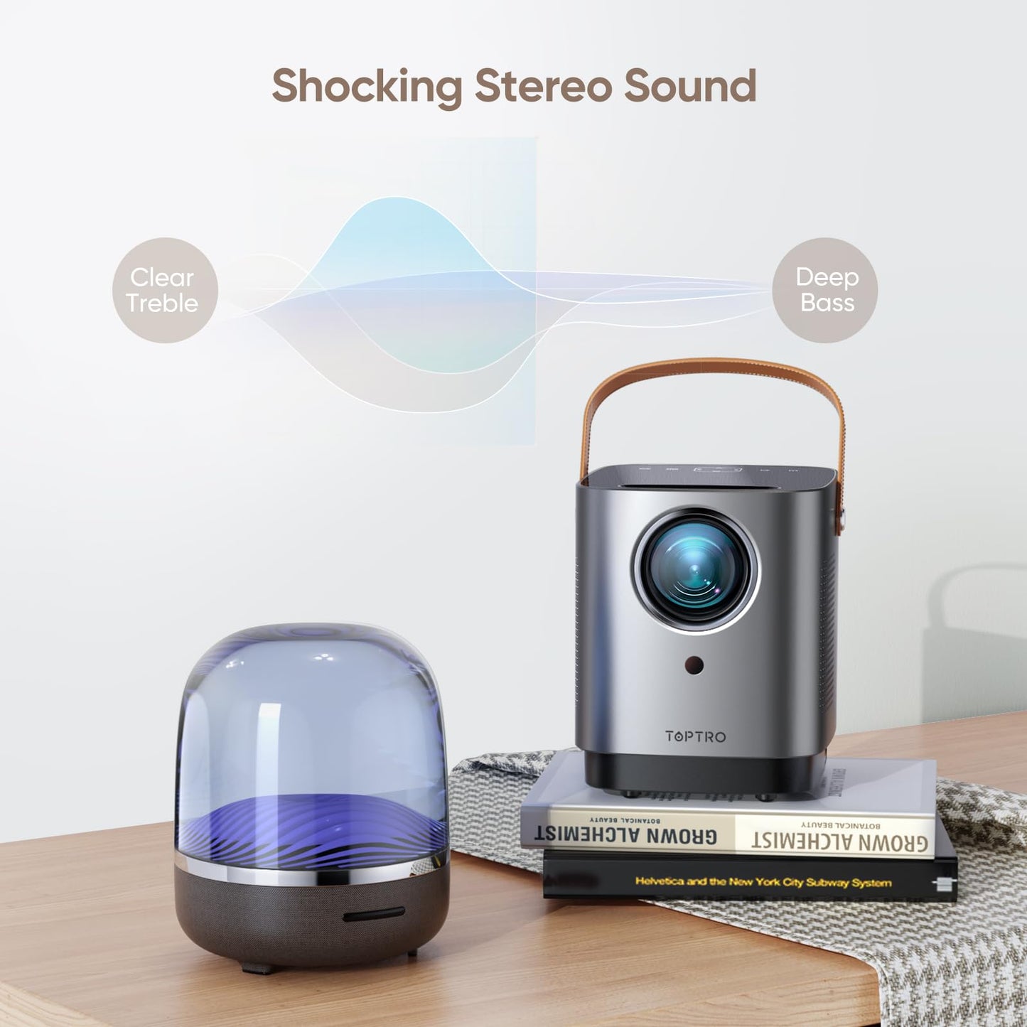 [Unique Handle Design] Mini Projector, Mini Projector with 5G WiFi and Bluetooth, TOPTRO 1080P Portable Projector with Touch Screen, 2025 Upgrade Outdoor Movie Proyector for iOS/Android/TV Stick/HDMI