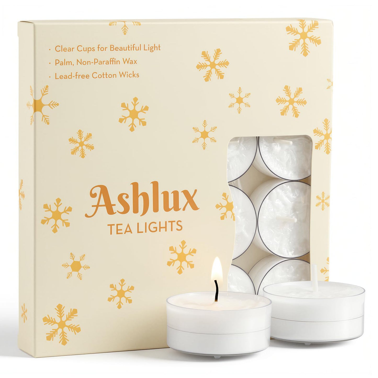 Ashlux Unscented Palm Tea Lights Candles, 16 Packs with Ice Flower Texture