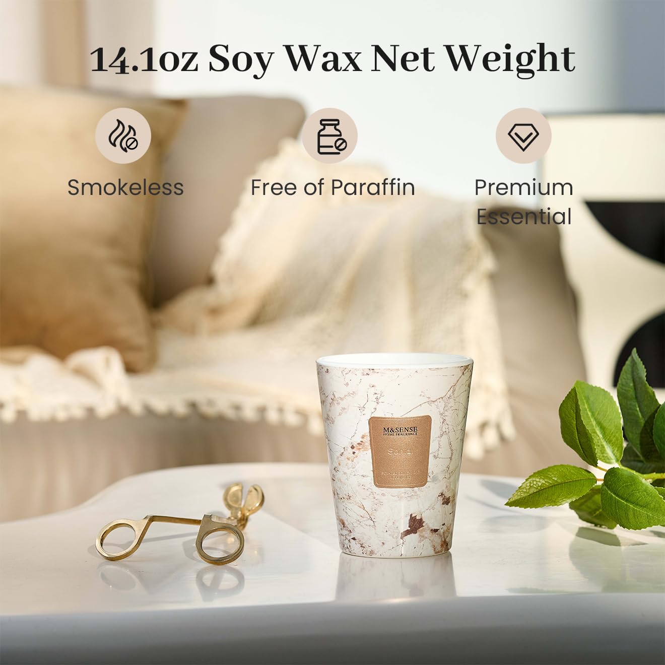 M&SENSE Santal Scented Soy Candle, 3 Wick Highly Scented 14.1 Oz 75H, Aromatherapy Christmas Gift for Women and Men