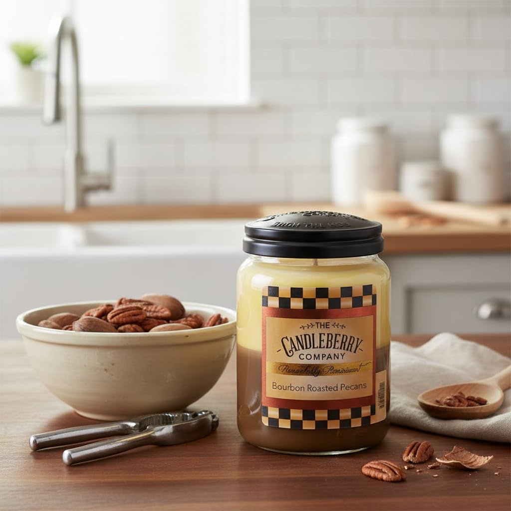 Candleberry Candles | Strong Fragrances for Home | Hand Poured in The USA | Highly Scented | 135 Hour Burn Time | Large Jar (Bourbon Roasted Pecans)