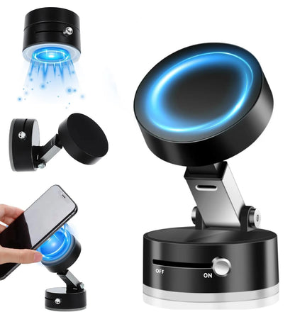 Car Phone Holder Upgraded Vacuum Magnetic Phone Holder for Car with N52 Magnet, Adjustable Suction Cup Phone Mount, Includes Metal Ring & Adhesive Pad, Fits iPhone & Android
