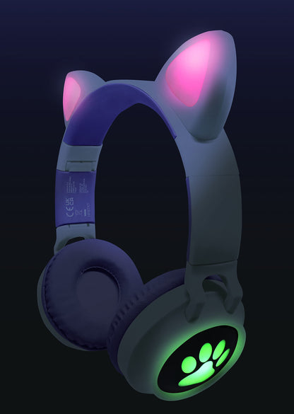LEXiBOOK - 2-in-1 Wireless Rechargeable Headphones with Lights - Stereo Sound, Wireless Wired, Foldable, Adjustable, LED Lights - HPBTKT