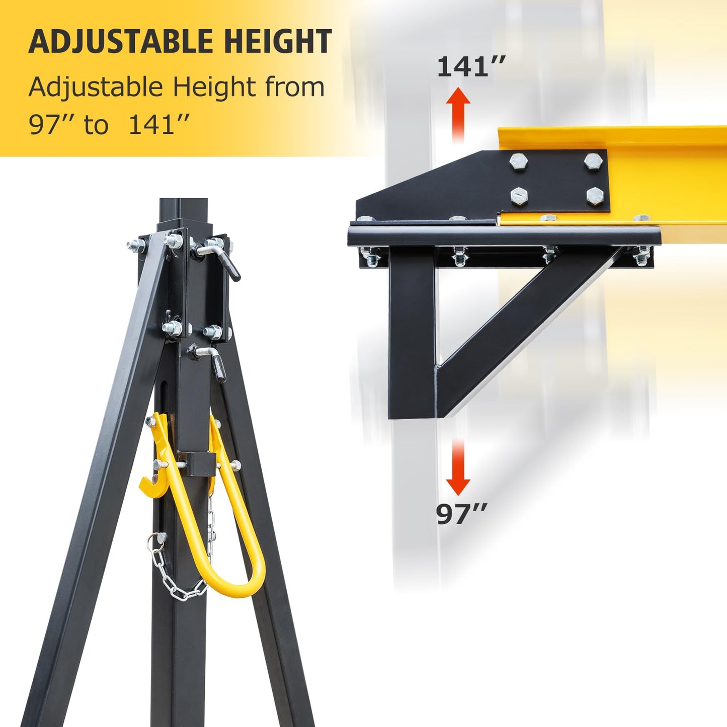 Adjustable Gantry Crane 2 Ton, 4400 LBS Capacity Portable Workshop Hoist, Heavy Duty Steel Gantry Frame with 97" to 141" Height Adjustment for Factories and Warehouses