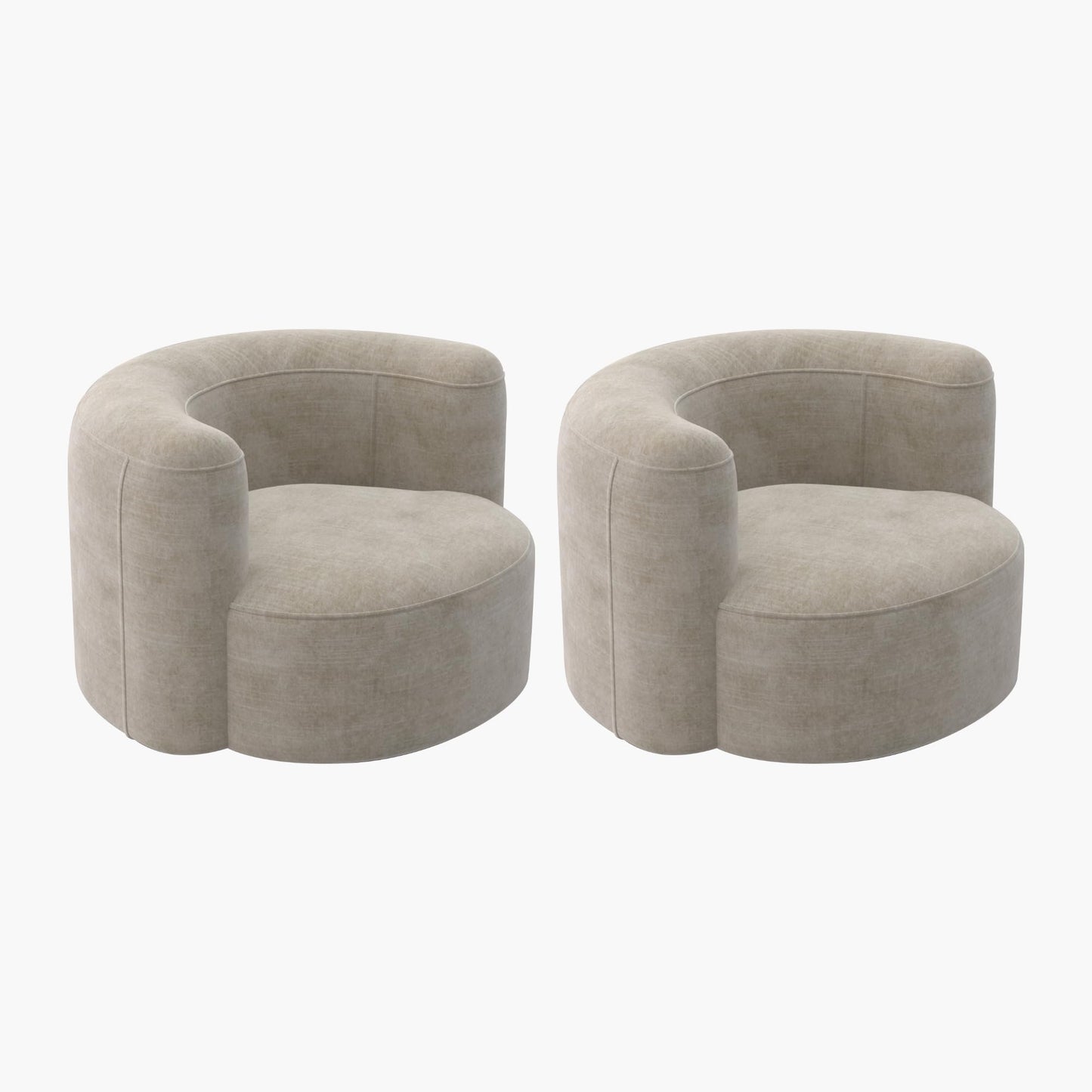 Acanva Luxury Modern Tight Curved Back Velvet Sofa, Minimalist Style Comfy Couch for Living Room Apartment Reception Space, Cream Single Chair Set of 2
