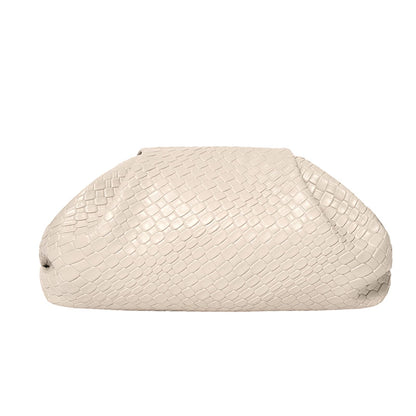 MXCMXC Women’s Woven Evening Bag Clutch Purse, Elegant Dumpling Handbag PU Leather Ruched Bag for Party Cocktail Wedding (Beige)
