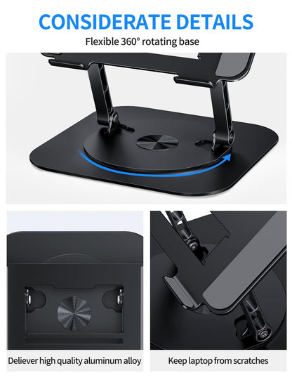 Adjustable Computer Stand with 360 Rotating Base, Ergonimic Foldable Laptop Riser for Desk Compatible with MacBook Pro/Air Notebook up to 16 Inches, Silver