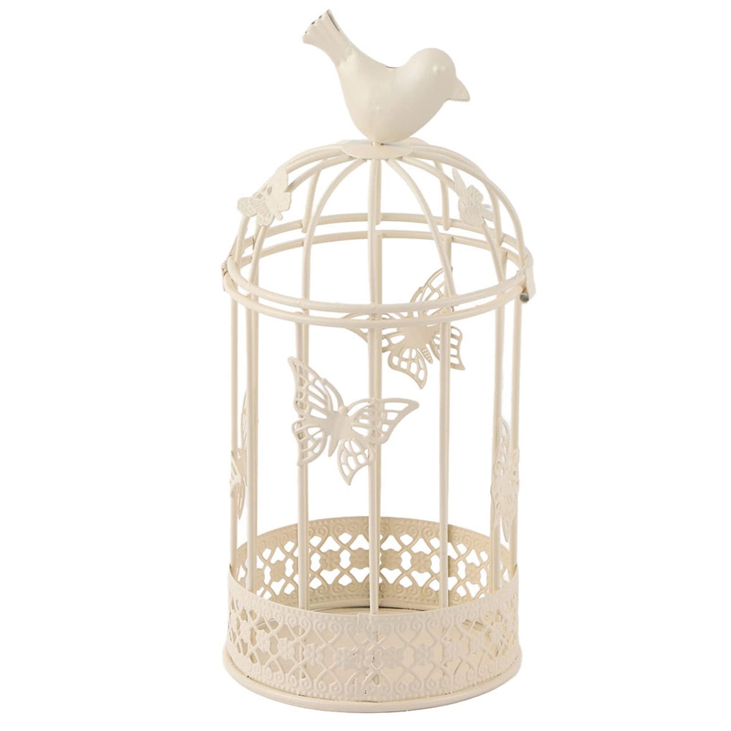 Kikumi Decorative Metal Candlestick for Table Centerpiece, 9.1 X 3.9 Inch Hollow Cage Shape Candlestick Bird Decoration Candlestick for Home Decoration (White)