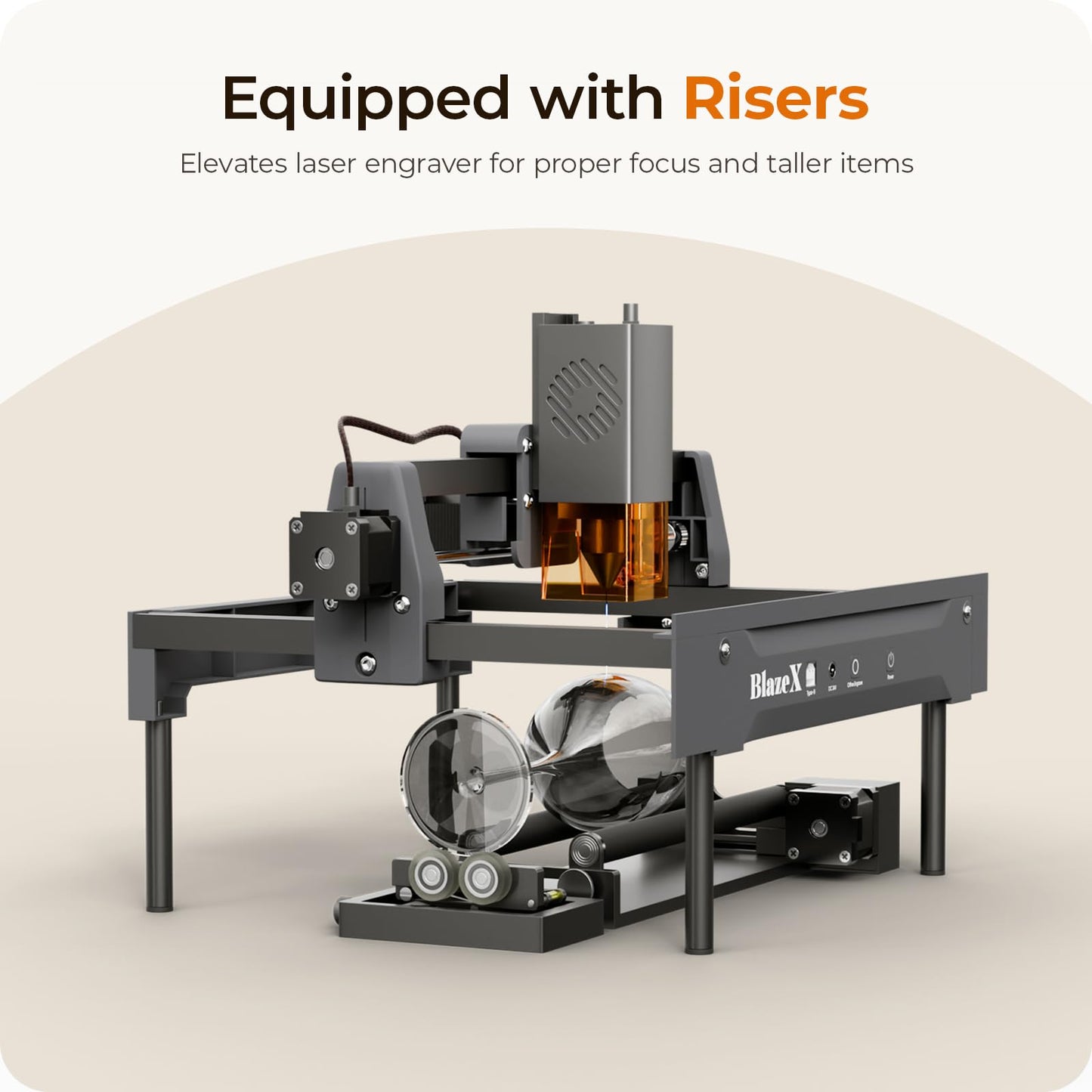 BlazeX M3 10W Laser Engraver Machine with Rotary Roller and Risers Kit, Honeycomb, Enclosure, Engraving Materials, Class 1