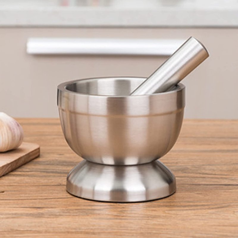 SLIUGLOVEUN Stainless Steel Mortar and Pestle, Pill Crusher, Spice Crusher, Non-Slip Base Grinding Herb Spice, Kitchen Spice Herb Pesto Crusher (Small)