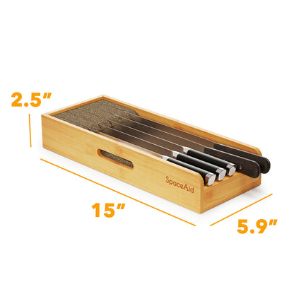 SpaceAid Knife Drawer Organizer Bamboo Insert Dock, Kitchen Steak Knives Holder Organizers Block for Drawer in Storage Organization (Small)