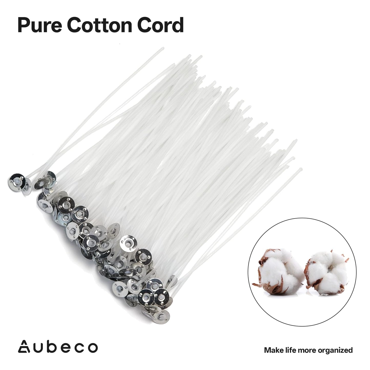 Aubeco 240Pcs 6 Inch Pre Waxed Candle Wick with 240Pcs Wick Stickers and 10Pcs Candle Wick Holders, Bulk Cotton Candle Wicks for Candle Making, Soy Wax