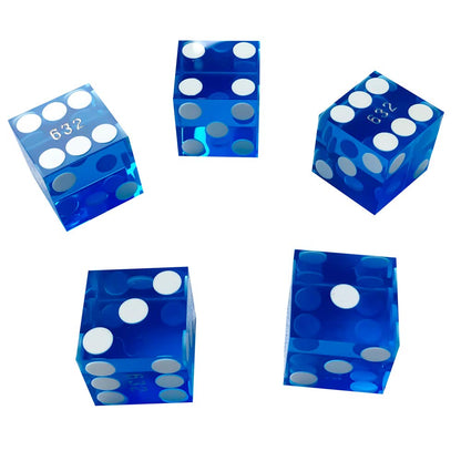 Yuanhe Set of 5 Grade AAA Precision 19mm Serialized Casino dice with Razor Edges and Corners - Blue …