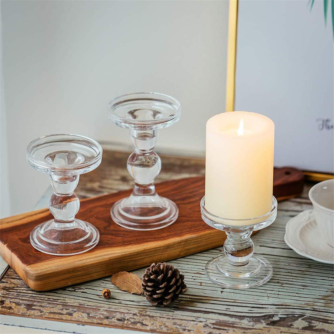 3 Pcs Glass Candle Holders for Pillar & Taper Candle Elegant Crystal Candlesticks Home Décor