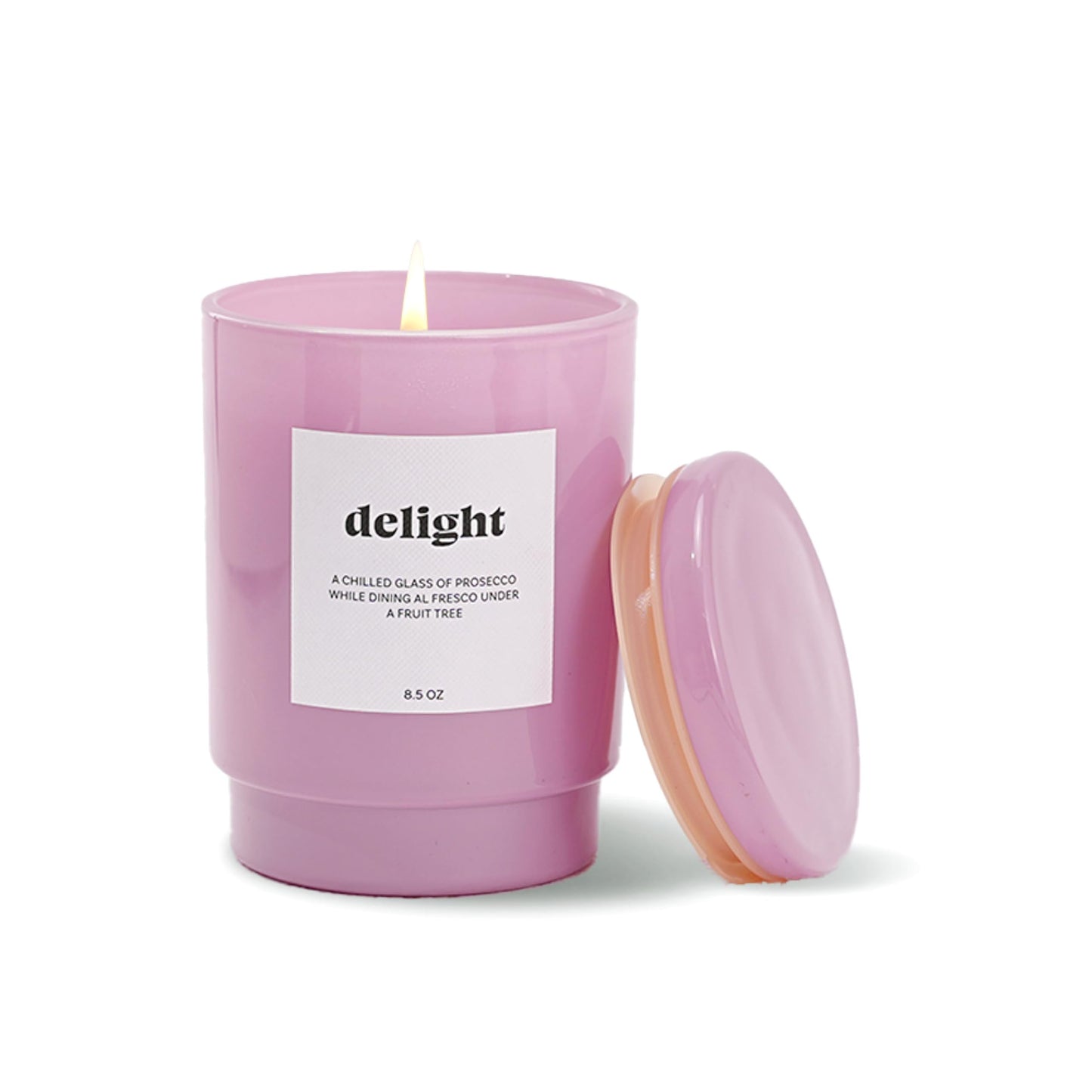 AromaLight 8.5oz with Lid Glass Jar Candle in Pink – Blushing Pink Prosecco Scent, Delight Collection, Perfect Mini Gift