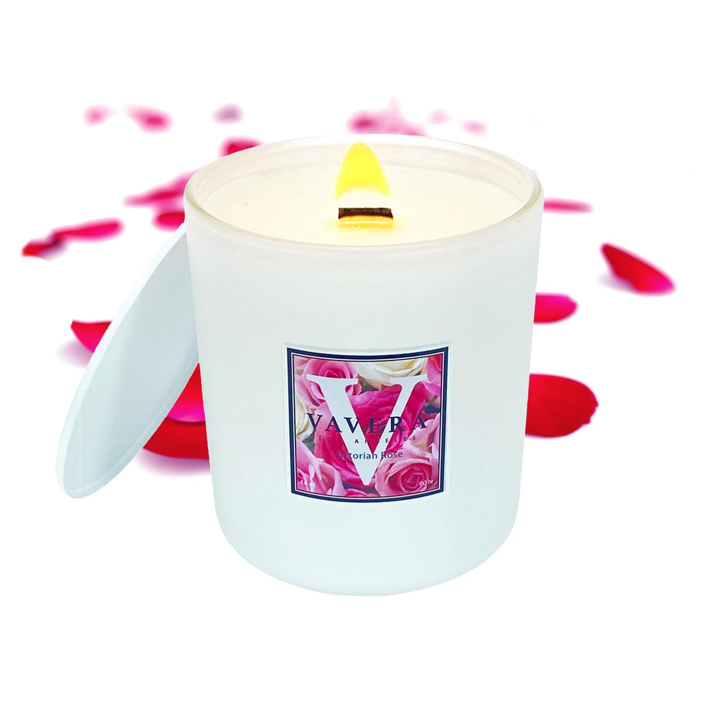 VAVERA Rose Wood Wick Candles that Crackle. Vegan Soy Candle (11oz/Matte White w/Lid) Classic, Rich, Roses Scented Candle. Great Gifts for Mom, Wife, or Girlfriend. Hand-Crafted in USA.