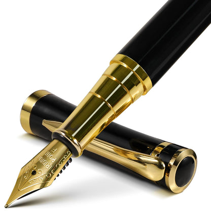 FINTANIX Fountain Pen with Fine Nib | Luxury Black Finish, Smooth Ink Flow, Complete Set with Ink Cartridges, Converter & Sleeve | Ideal for Professionals, Office, Journaling, and Gifts