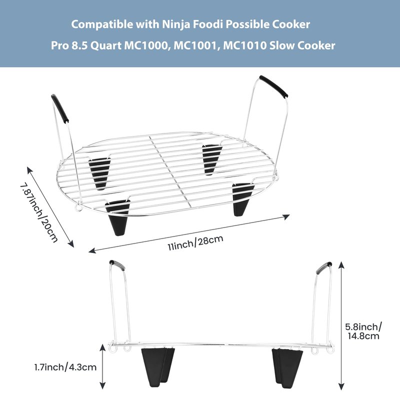 Fondpen Roast and Steamer Rack Compatible with Ninja Foodi Possible Cooker Pro 8.5 Quart MC1000, MC1001, MC1010 Slow Cooker Crock, Stainless Steel Crock Pot Accessories with Silicone Protected Feet Handles