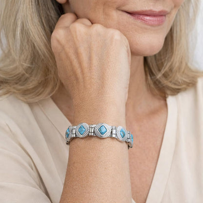 38 Elegant Stainless Steel Blue zircon Magnetic Bracelet for Women Magnetic Functions with Free Link Removal Tool Mother's gift (Silver With Blue Ziron)
