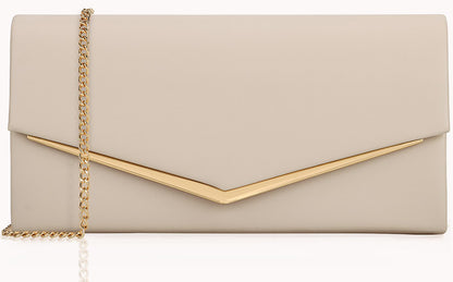 Women’s Evening Handbag Vegan Leather Ladies Envelope Clutch Classic Elegant Purse Bags Beige