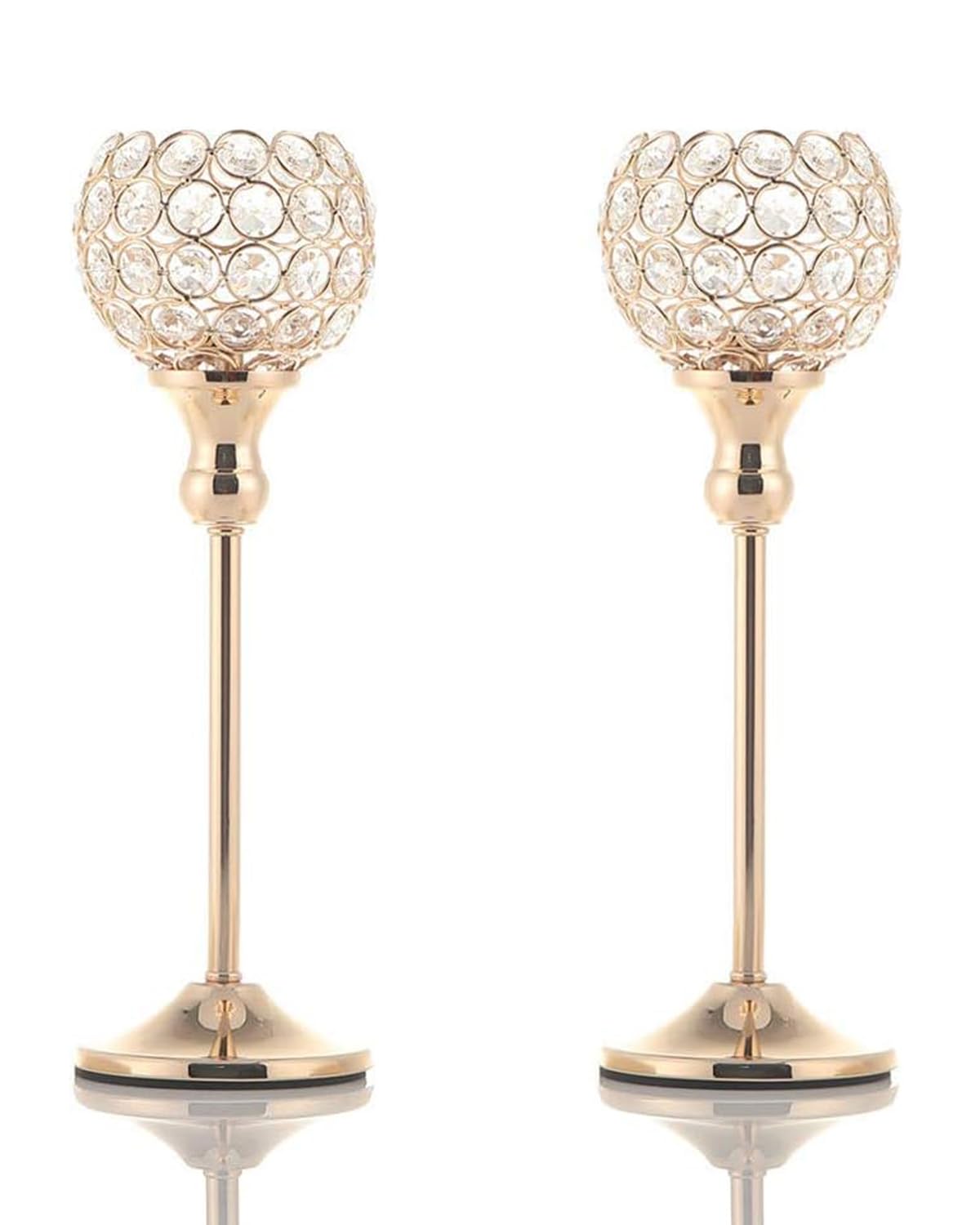 VINCIGANT Gold Crystal Candle Holders Set of 2 for Fireplace Coffee Table Mantle Decor,Wedding Home Halloween Decoration Centerpieces