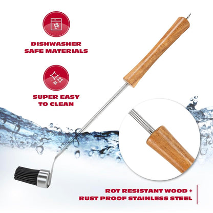 BBQ-AID Basting Brush for Grilling 400°F Heat Resistant BPA Free Silicone Bristles, Long Handle Grill Basting Brush, Acacia Wood+Stainless Steel, Dishwasher Safe, Basting Brush for Smoker & Grill