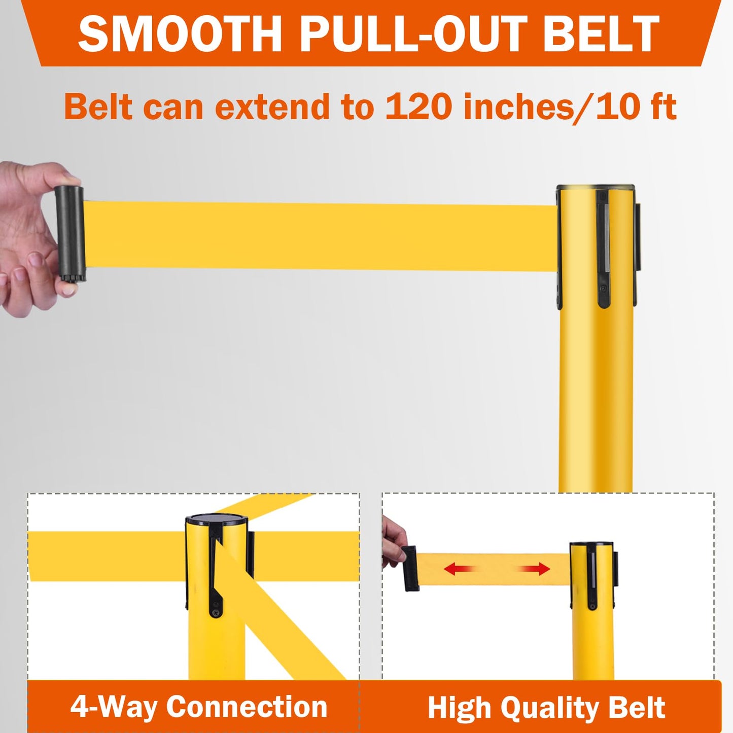 OranclUS 6 Pack Yellow Crowd Control Stanchions with 10FT Belts and Rubber Base, Queue Barrier Posts for Events, Stores, and Public Safety