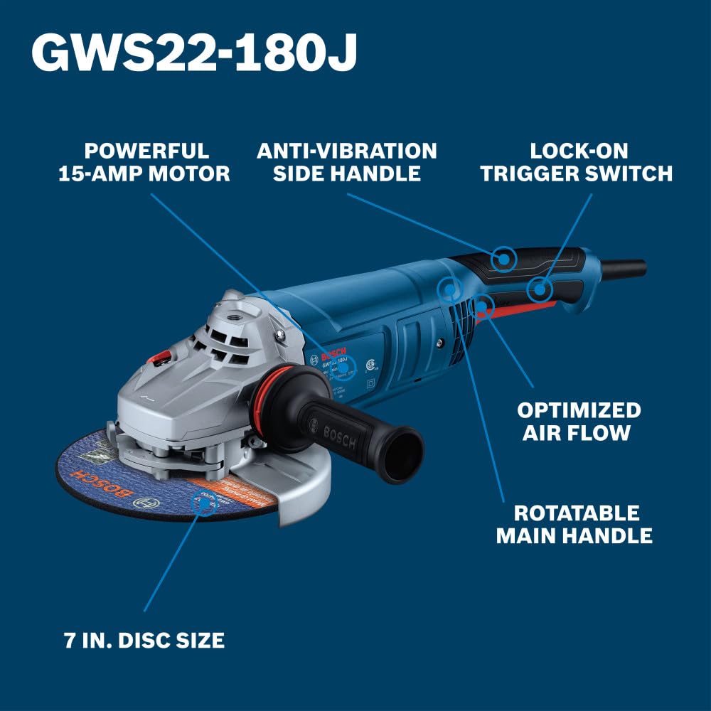 Bosch GWS22-180J 7 In. Large Angle Grinder – 15 Amp
