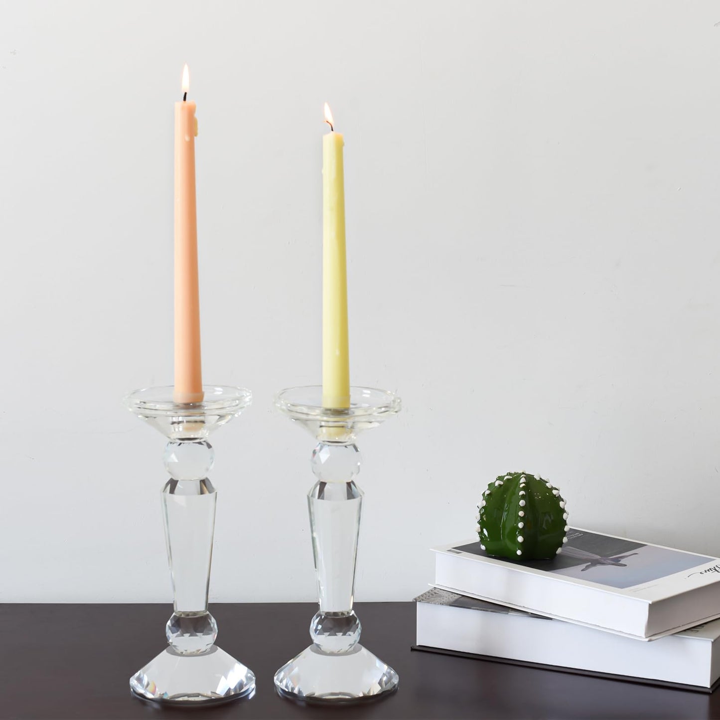 Marvala Crystal Taper Candle Holders Set, Clear Dual-Sided 2-in-1 Candlesticks for Taper and Pillar Candles, Elegant Wedding Table, Wedding, Christmas, Home Holiday Decor (Set of 2-S)