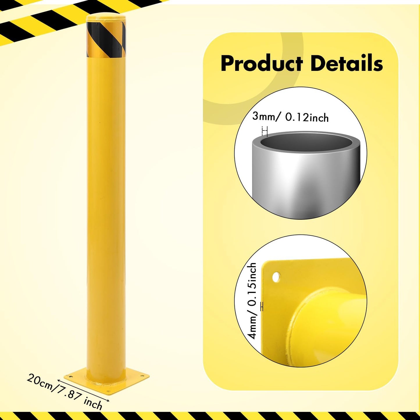 6 Pack fety Bollard, 30 x 4.5 Inch Steel Bollard Post, Yellow Parking Post, Removable Safety Barrier with Anchor Bolts, High Visibility Driveway Barrier for Construction, Traffic Control, Warehouses