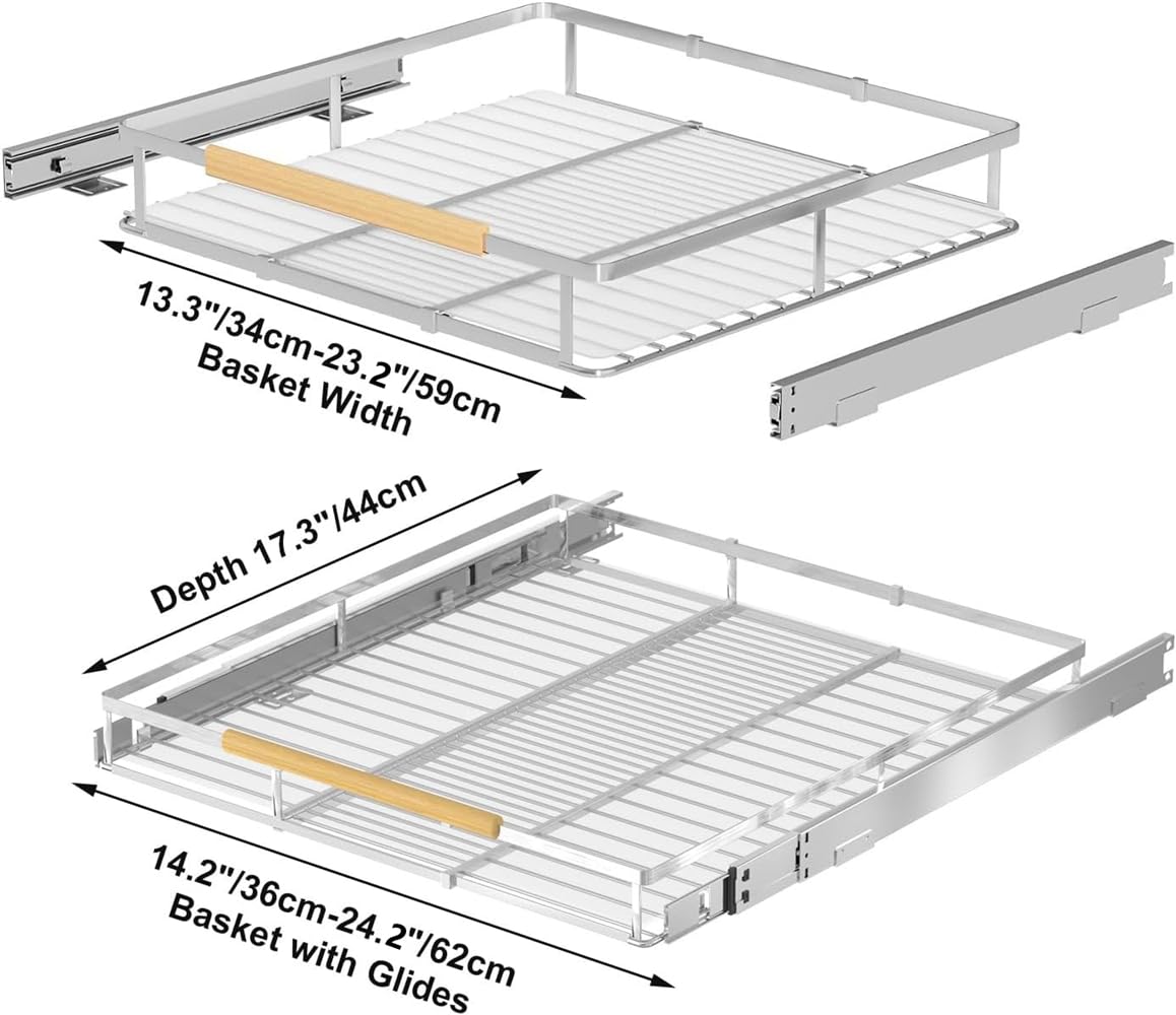 Slideep Expandable Pull Out Drawer 3 Pack, Adjustable Width Bottom-Mounted Cabinet Organizer Slide Out Storage Shelves for Cabinets Under Sink