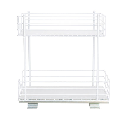 Household Essentials White Steel Two-Tier Pantry Organizer with Plastic Accents