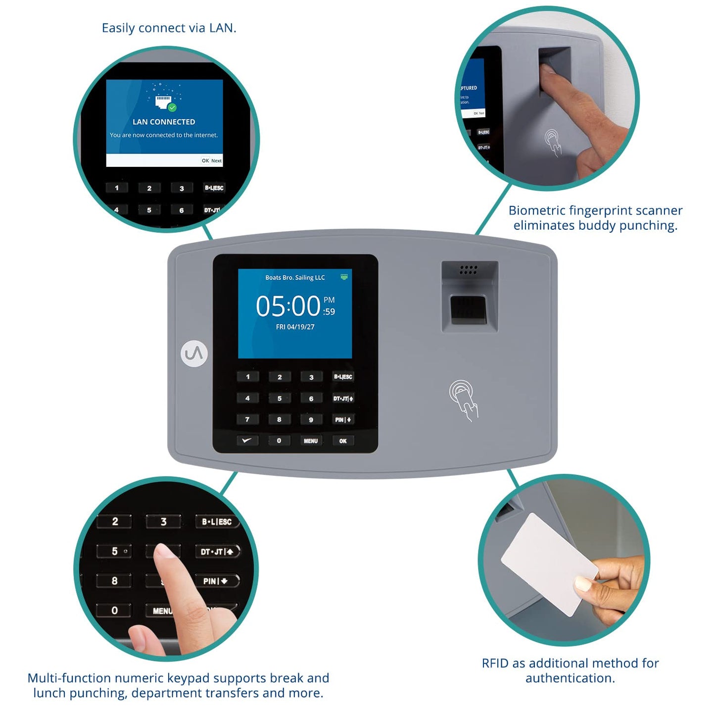 uAttend BN6000 Biometric Time Clock System for Small Business with Cloud-Based Employee Timecards