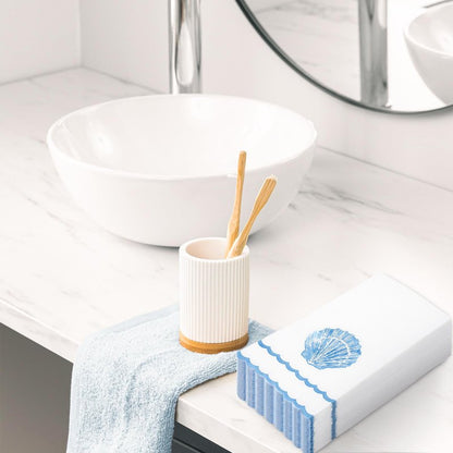 FYSUIMU 100 Pcs Blue Seashell Guest Napkins Sea Shell Scalloped Disposable Napkins Ocean Dinner Paper Hand Towels for Bathroom Summer Holiday Party Table Supplies