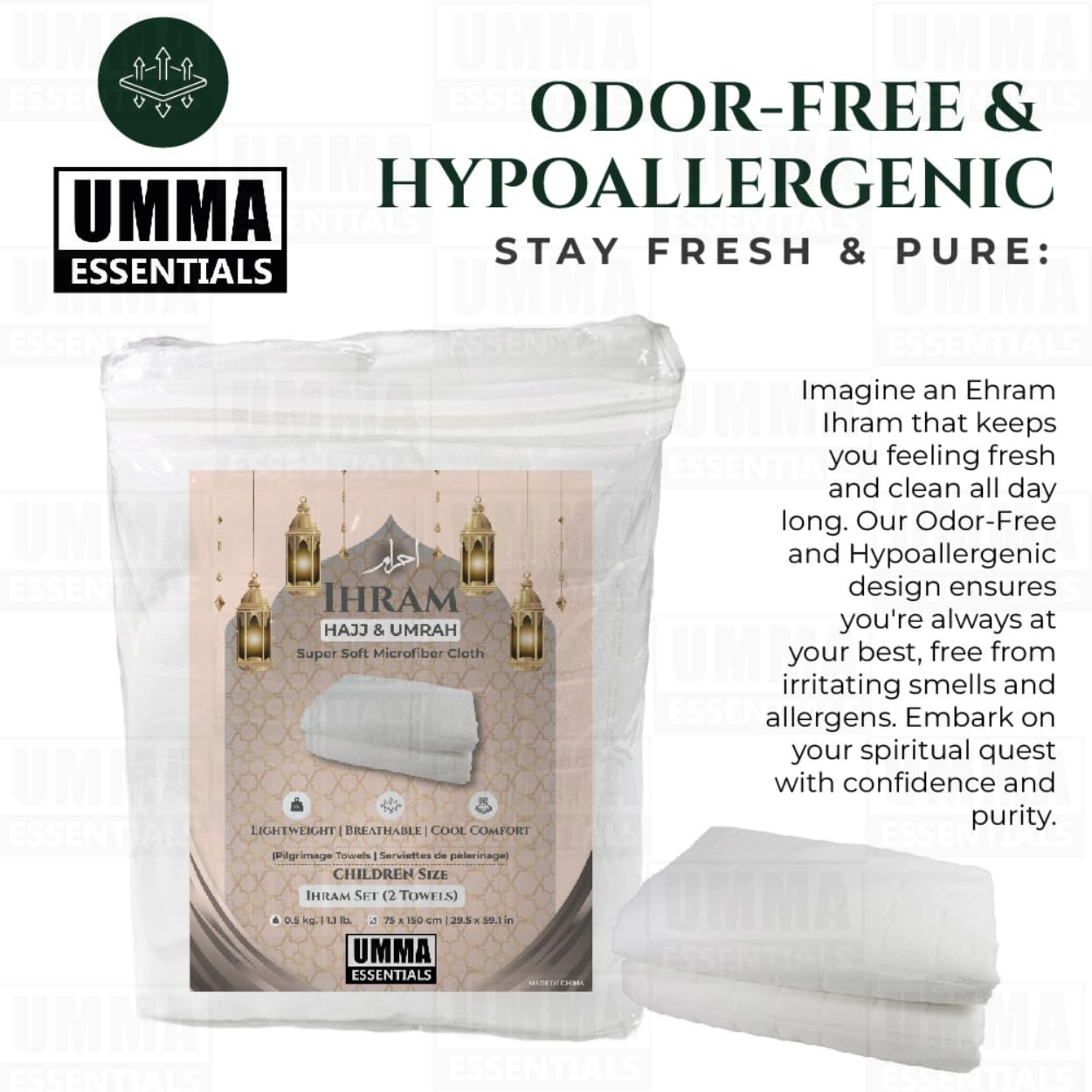 Kids Ihram Towels Set for Children – Includes Belt, 2 White Towels (75x150 cm), Ideal for Hajj and Umrah. A one-Size-fits-All Hajj Kit and Umrah Essentials for Boys’ Ihram, ehram, and ahram