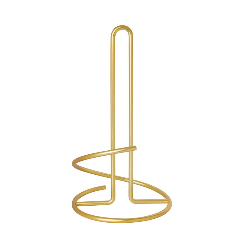 Spectrum Euro Gold Paper Towel Holder Countertop Kitchen Organizer Roll Stand Dispenser with Easy Tear Arm, Weighted Sturdy Base Fits Standard Jumbo Rolls Modern Design Durable Construction